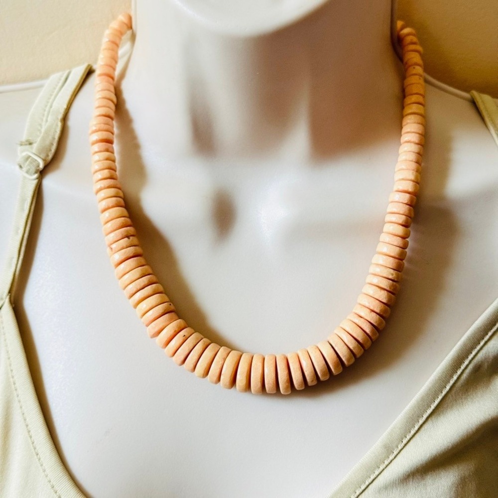VTG Pink Sponge Coral Beaded Necklace BOHO Genuine Real Graduated Beads 60g 19"